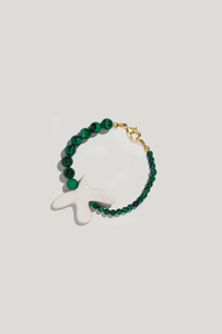 MYRNI bracelet with two types of malachite and a bird