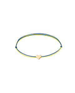 BRACELET WITH A BLUE-YELLOW THREAD AND A GOLDEN HEART