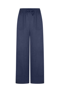 Navy elastic waist linen trousers