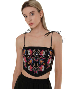 EMBROIDERED CORSET IN BLACK
