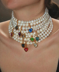 PEARLS CHOKER WITH HEART