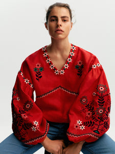 WOMEN’S EMBROIDERY SHIRT WITH FLORAL OBRIY RED