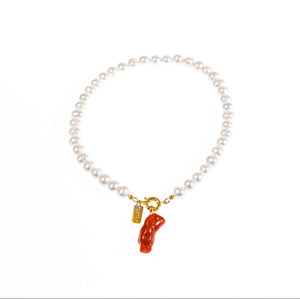 PEARL NECKLACE WITH DETACHABLE CORAL PENDANT