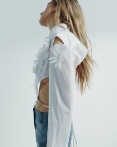 WHITE CROP SHIRT WITH FLOWERS