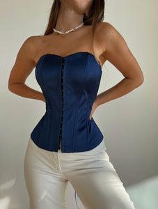 BLUE CORSET WITH HOOK FASTENING
