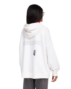 OVERSIZED ZIP THROUGH HOODIE WITH PRINT IN WHITE