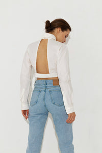 WHITE CROPPED SHIRT WITH OPEN BACK