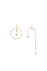ASYMMETRICAL PEARLS EARRINGS WITH “MORNING STAR” SILVER